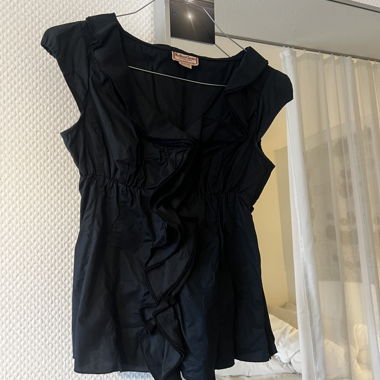 Navy Blouse with Ruffles