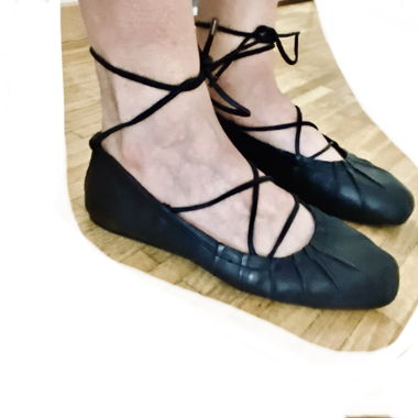 Black Leather Lace-Up Ballerinas