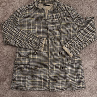 Manteau femme crème à carreaux
