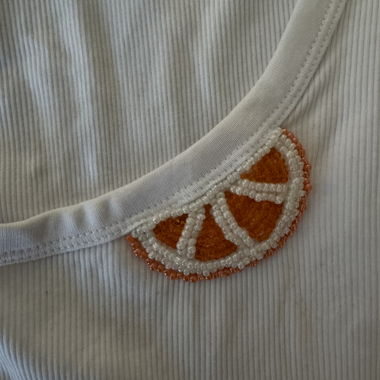 H&M Weisses Strick-Top mit Perlenmotiv Orange 