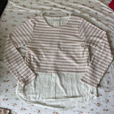 Chemisier manches longues rose et blanc