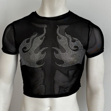 Crop top mesh - flammes en strass