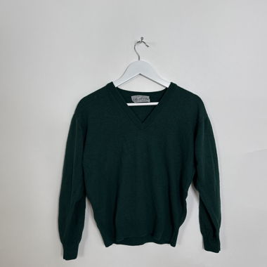 Green V-neck Wool Sweater