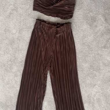 Brown Pleated Two-Piece Set