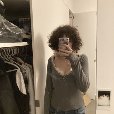 Gray long sleeved crop top with ruffles