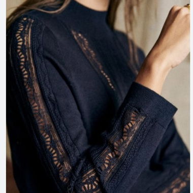 Sezane Merino Wool Sweater with Lace