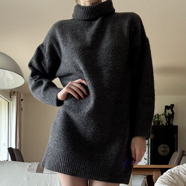 Abito maglione collo alto grigio MANGO
