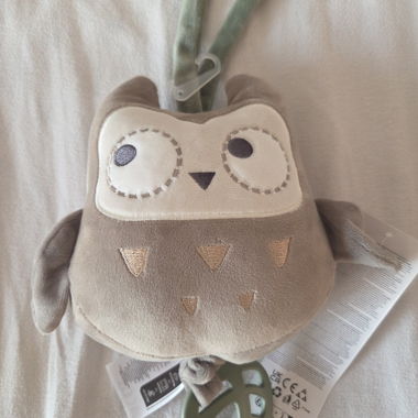 Owl baby toy with teething ring and music box