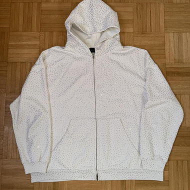 Felpa con zip bianca con strass