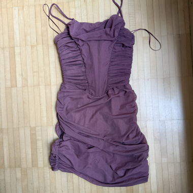 Cute lilac/wine purple ruched crochet mini dress