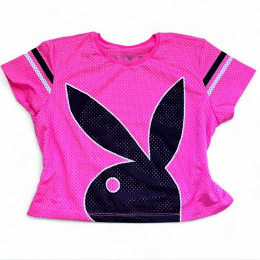 Playboy Neon-Pink Mesh-Jersey-Crop-Top (M)