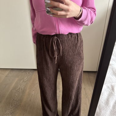 Brown Pleated Fabric Pants