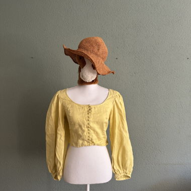 Yellow Cropped Top with Puff Sleeves
