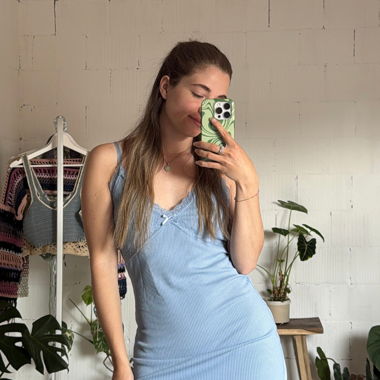 Y2K Baby Blue Ribbed Mini Dress (Size S/M)