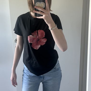 Black T-shirt with Hibiscus Flower