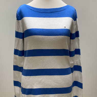 Pull Tommy Hilfiger rayé bleu et blanc en 100% coton