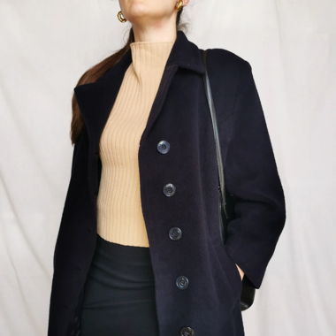 Navy blue wool angora vintage coat
