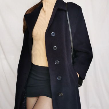 Manteau vintage en laine angora bleu marine