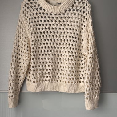 Beige Pointelle Knit Sweater