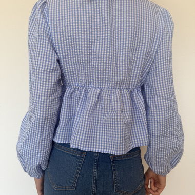 Blue Gingham Tie-Front Blouse