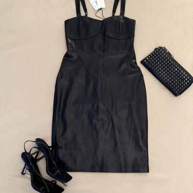 Guess black faux leather dress with straps