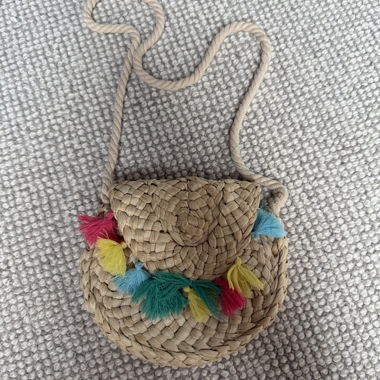Woven bast tote with fringes