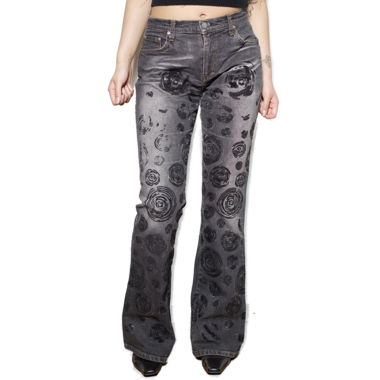 Black jeans with floral y2k pattern from michelle tamar