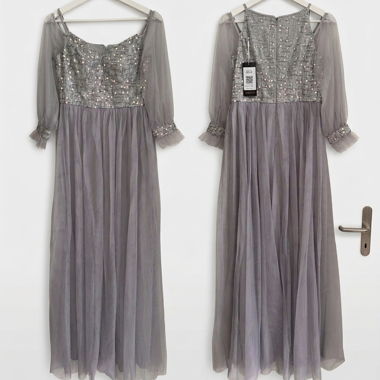 Graues Abendkleid mit Pailletten