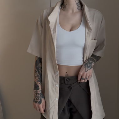 Camicia beige maniche corte oversize