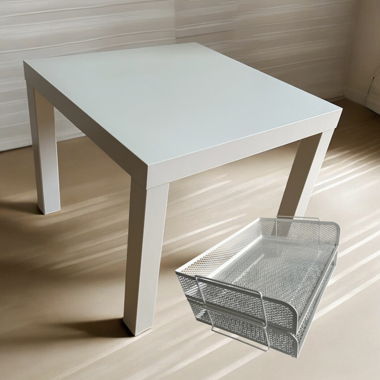 SET - Tavolo bianco con scomparto portaoggetti