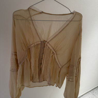 MANGO Beige sheer long sleeve blouse