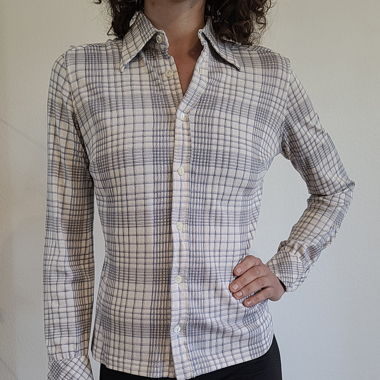 Chemise "Jedeli" Vintage 1973 blanche a carreaux 