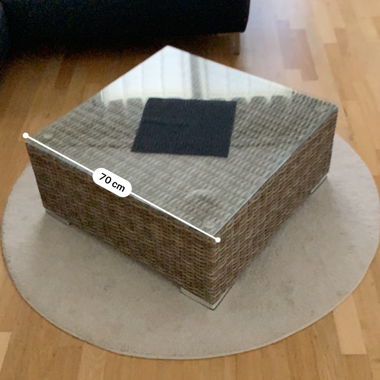 Rattan Couchtisch mit Glasplatte/Kissen