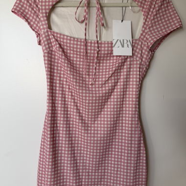 Zara pinkes Karomuster/Küchengitter-Kleid