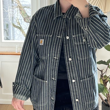striped white/blue denim jacket