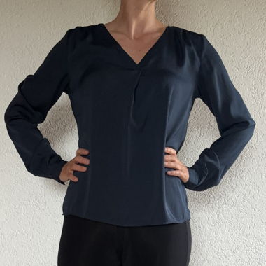 Top maniche lunghe con scollo a V navy