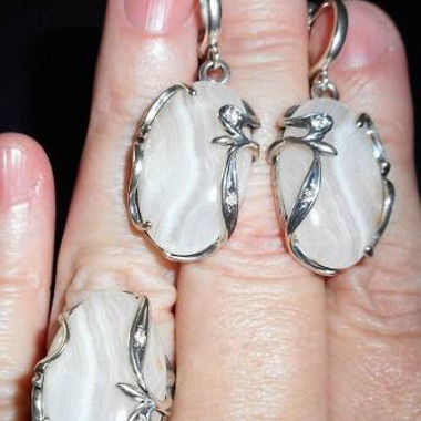 Schmuckset Silber 925, Streifenachat, Zirkonien
