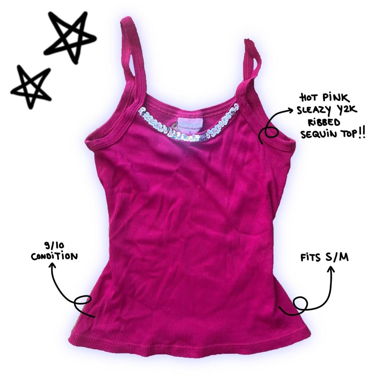 y2k vintage ribbed hot pink tank top with sequins