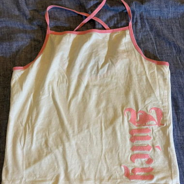 Top Juicy bianco con scritta rosa