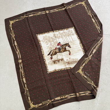 Vintage Seidentuch Reitmotiv Braun 100% Seide