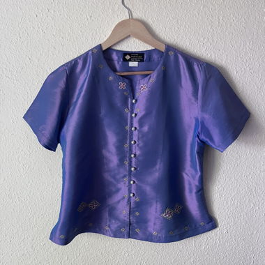 Purple Vietnamese Blouse in 100% Embroidered Silk