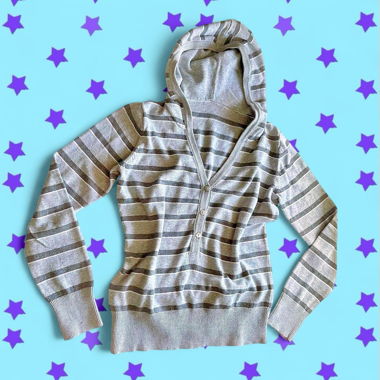 Grey striped button up hoodie cardigan