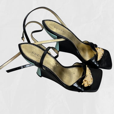GUCCI Dora Tiger Crystal Wedge Sandals