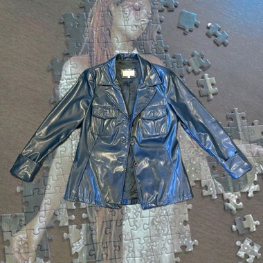 Vintage Blue tailored fake leather Blazer Jacket