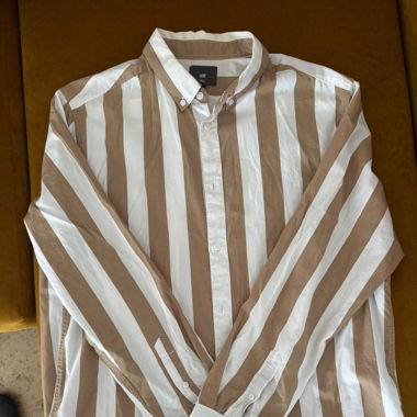 Shirt, cream/white stripes, H&M, size L