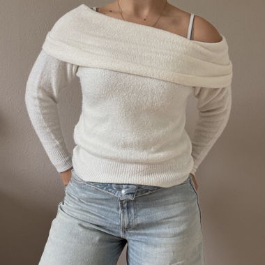White off-shoulder knit sweater