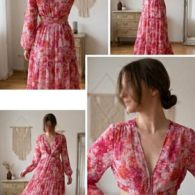 langes kleid, pink, blumen, cut-outs seitlich