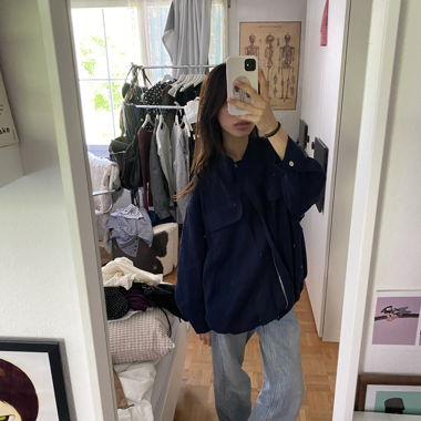 navy lightweight linen-blend bomber jacket