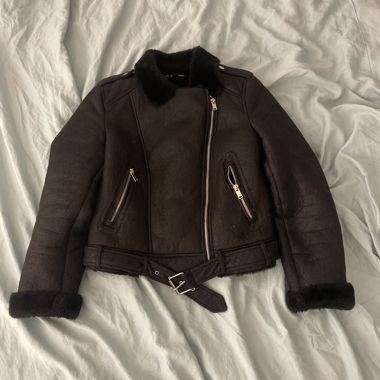 Faux leather jacket with fur, black