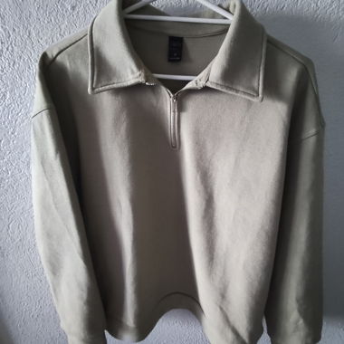 Beige Zip-Collar Sweatshirt